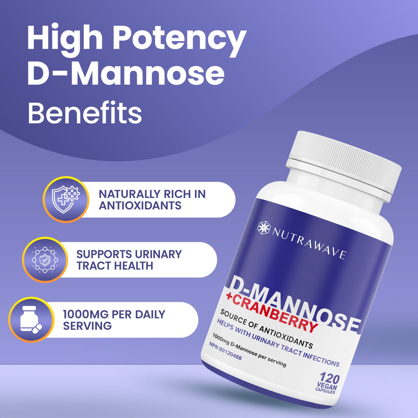 
                  
                    D-Mannose + Cranberry Capsules – 1000mg
                  
                