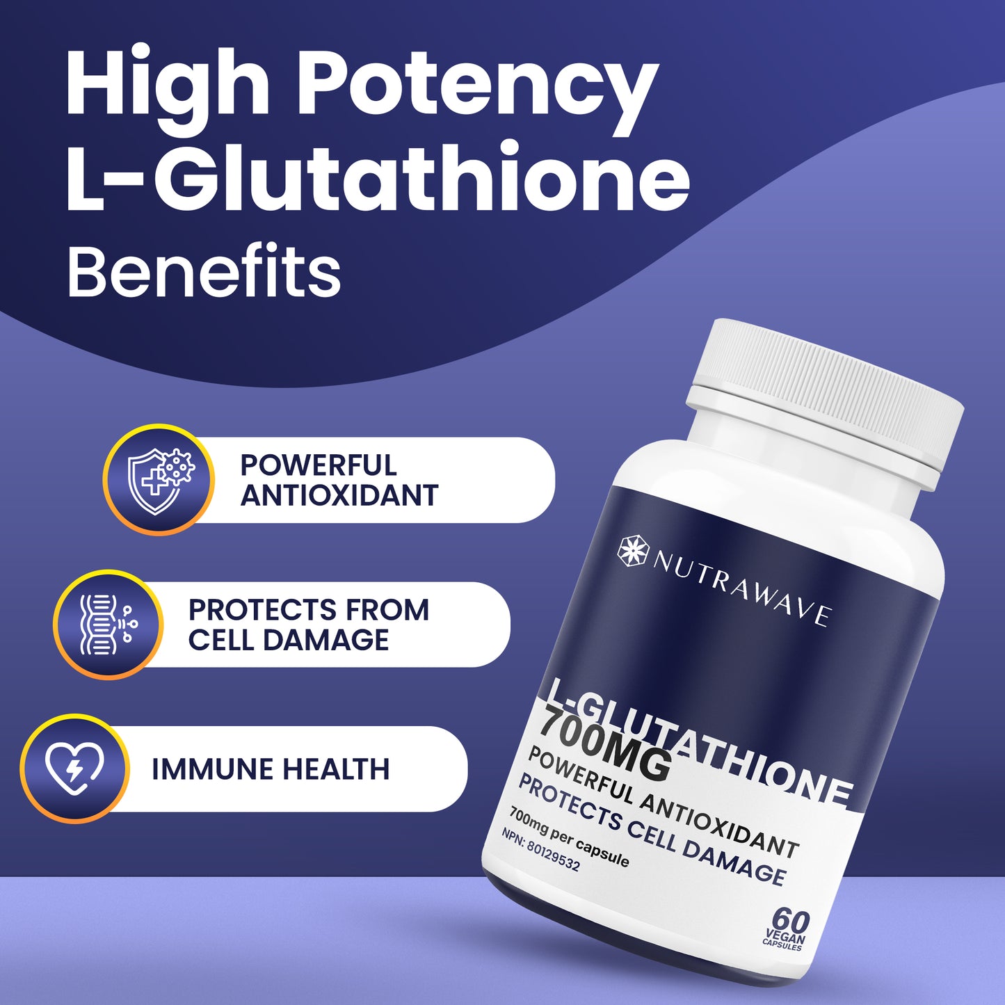 
                  
                    Nutrawave L-Glutathione 700mg capsules — ingredients and directions
                  
                