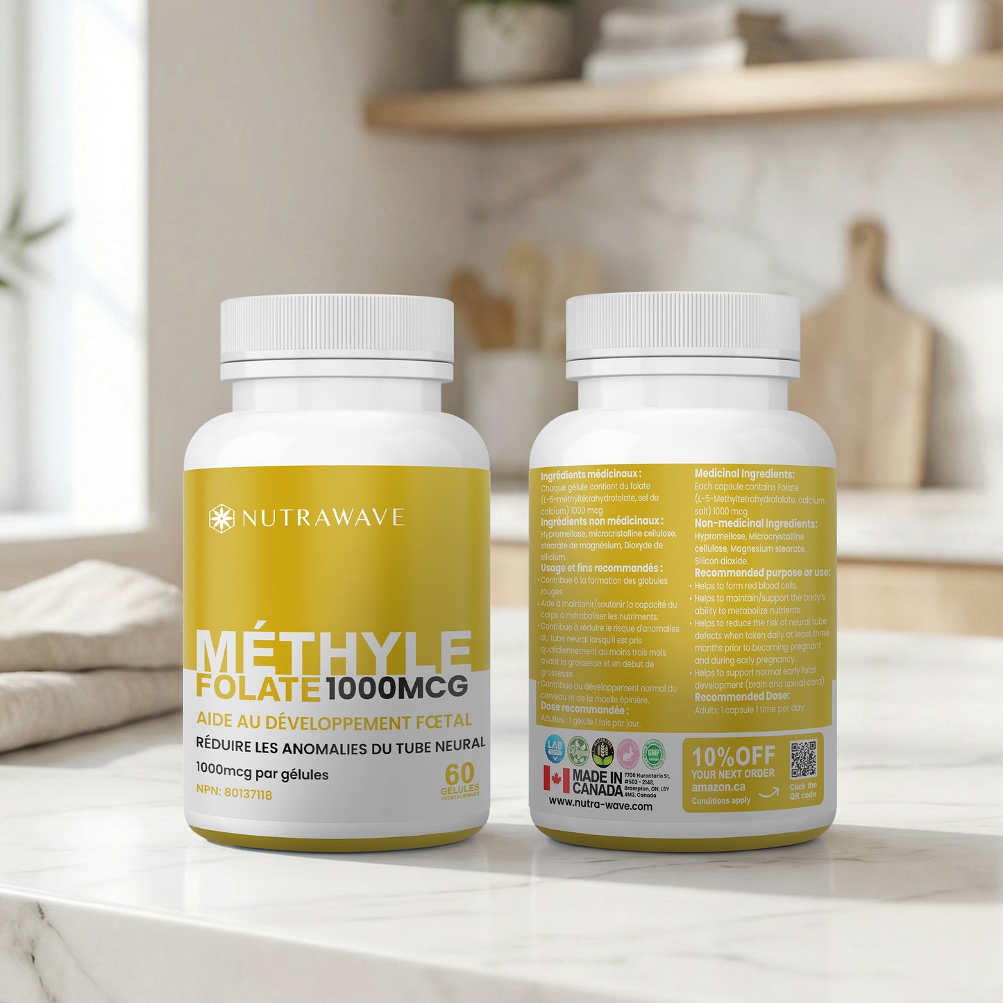 
                  
                    Nutrawave Methyl Folate 5-MTHF 1000mcg capsules — third-party tested quality
                  
                