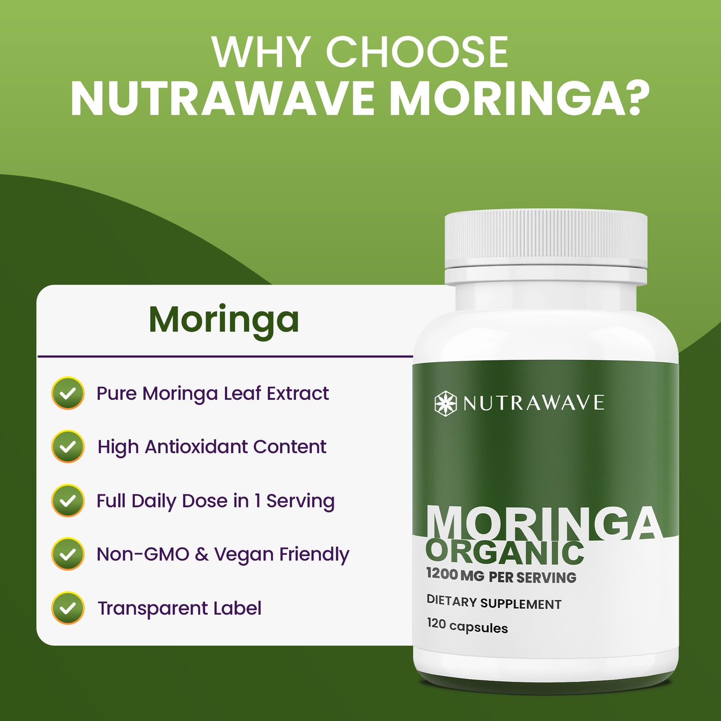 
                  
                    Nutrawave Organic Moringa Leaf 1200mg capsules — ingredients and directions
                  
                