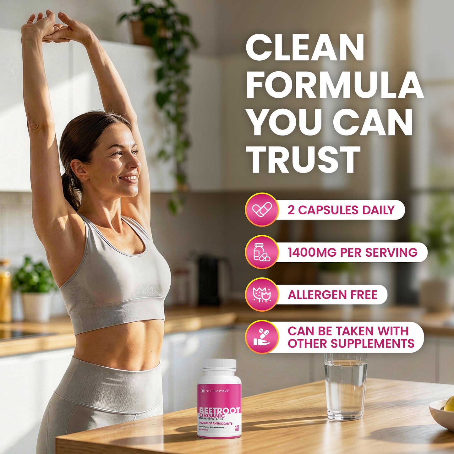 
                  
                    Nutrawave Organic Beetroot 1400mg capsules — key benefits
                  
                