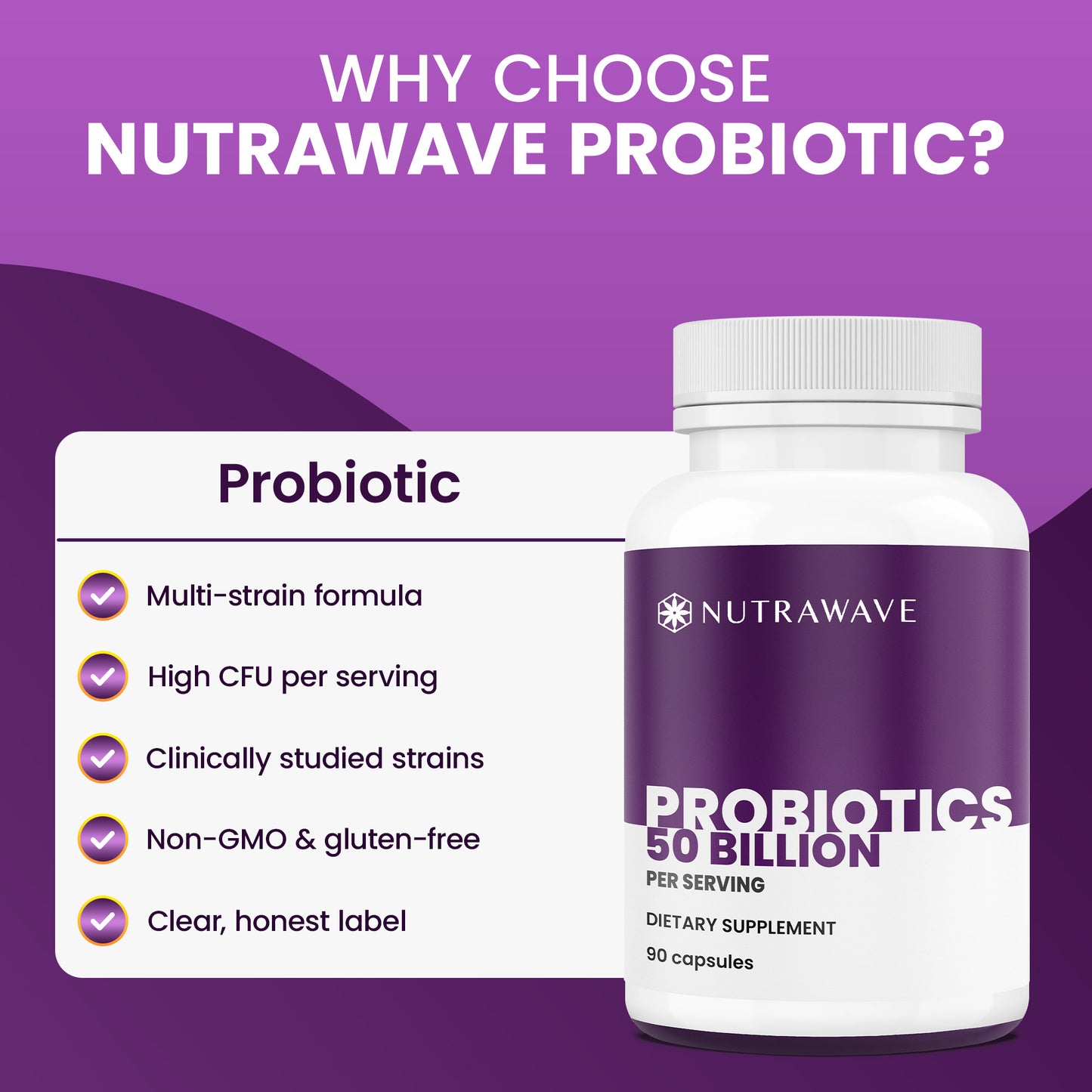
                  
                    Nutrawave Probiotics 50 Billion 15-Strain capsules — key benefits
                  
                