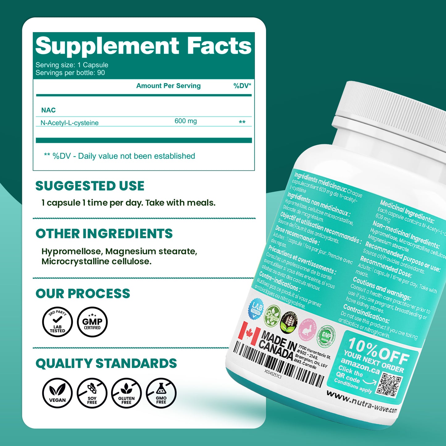 
                  
                    NAC (N-Acetyl-l-Cysteine) - 600mg
                  
                