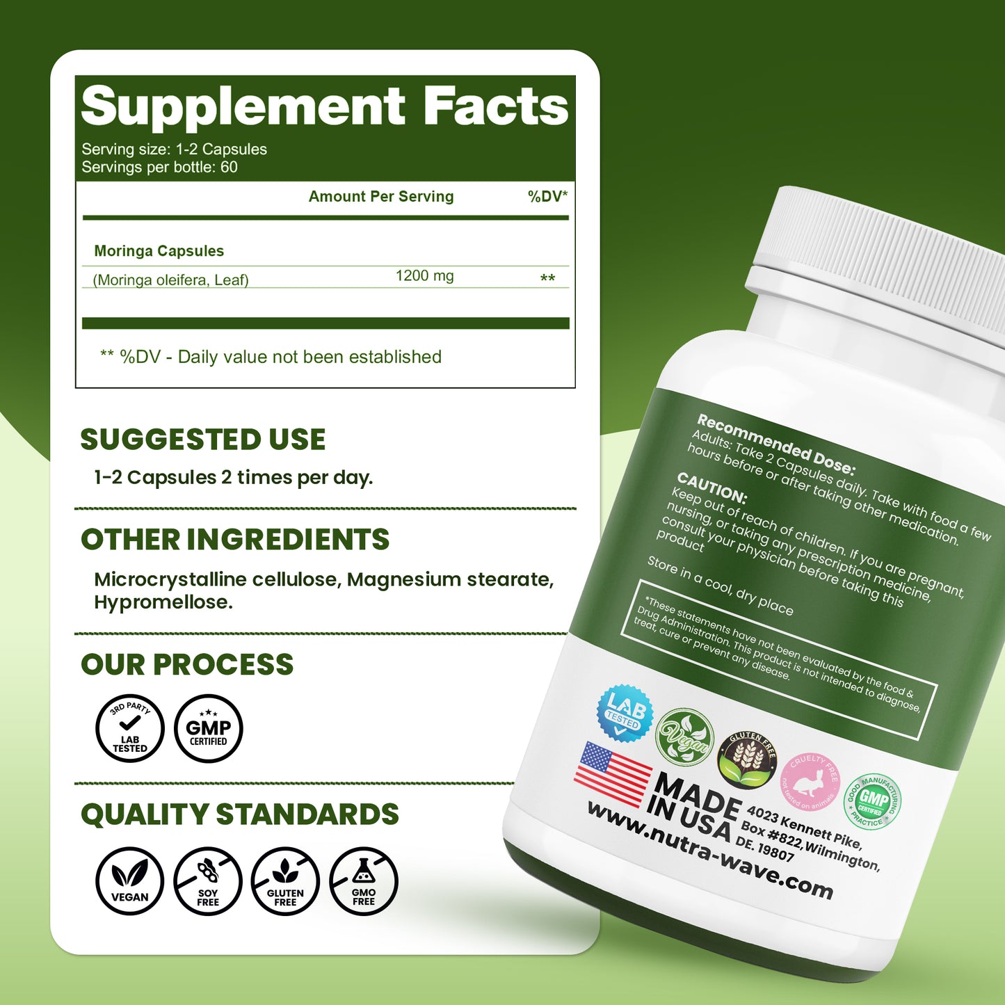 
                  
                    Nutrawave Organic Moringa Leaf 1200mg capsules — key benefits
                  
                