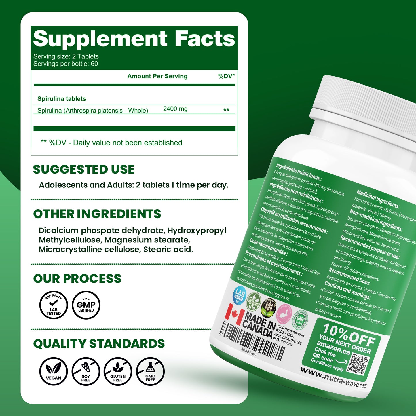 
                  
                    Organic Spirulina Tablet - 1200mg (per tablet)
                  
                