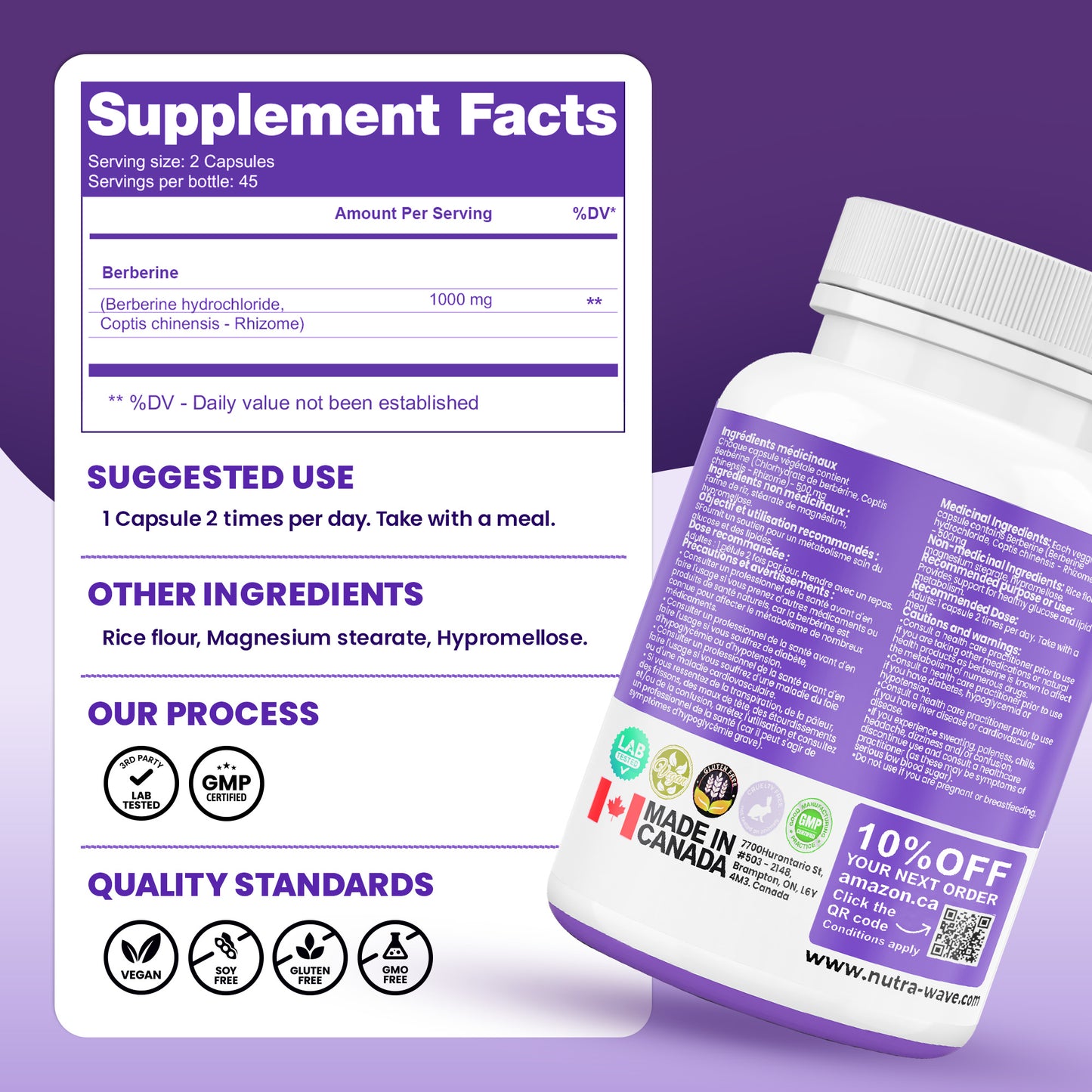 
                  
                    Berberine Capsules - 1000mg (per serving)
                  
                