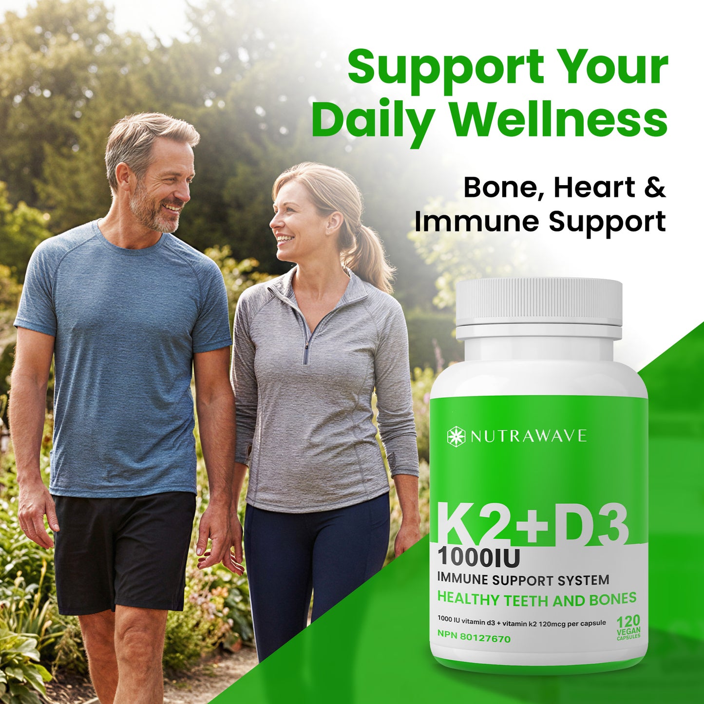 
                  
                    Nutrawave Vitamin D3 plus K2 1000IU capsules — vegan non-GMO formula
                  
                