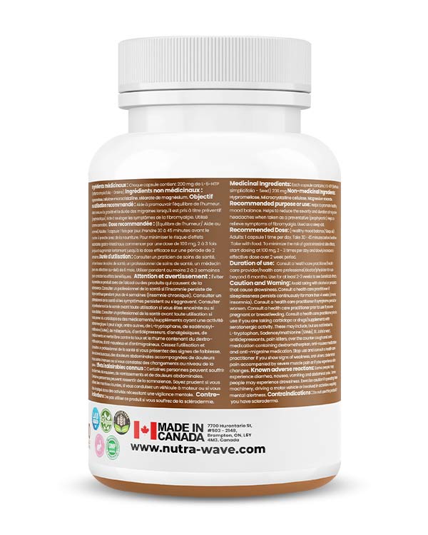 Nutrawave 5-HTP 200mg capsules — supplement facts panel