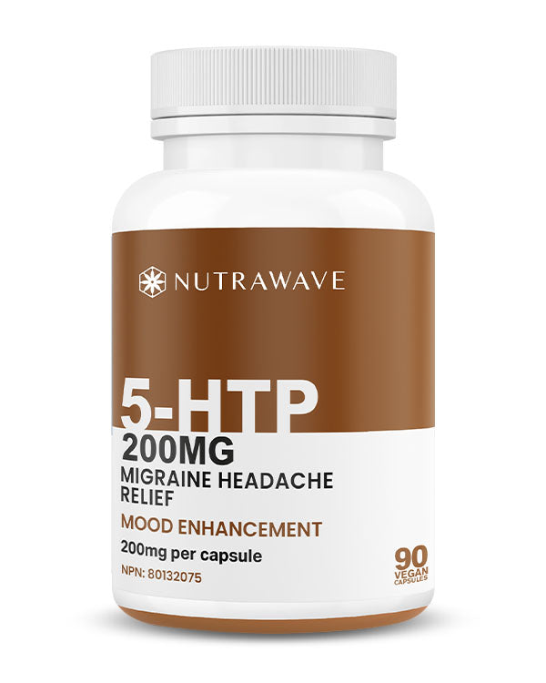 Nutrawave 5-HTP 200mg capsules bottle — mood and sleep supplement