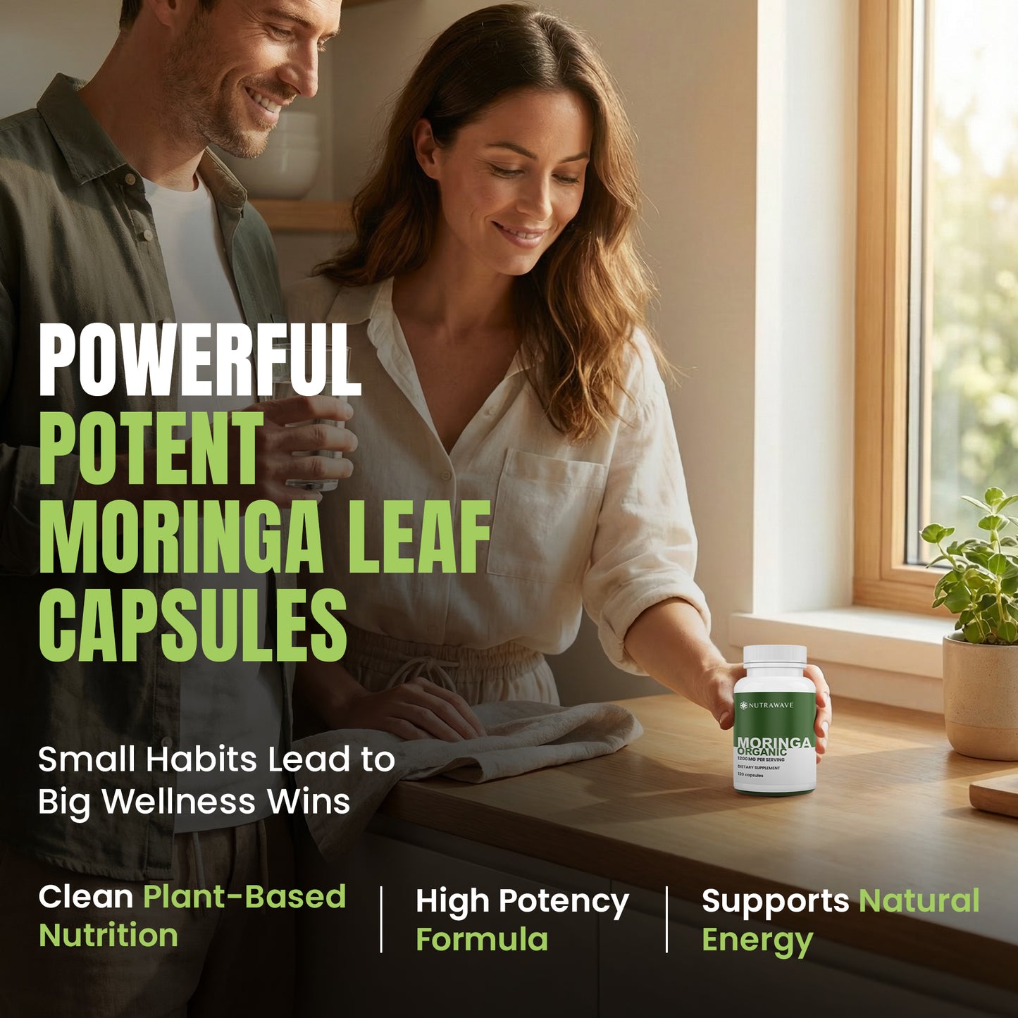 
                  
                    Nutrawave Organic Moringa Leaf 1200mg capsules — vegan non-GMO formula
                  
                