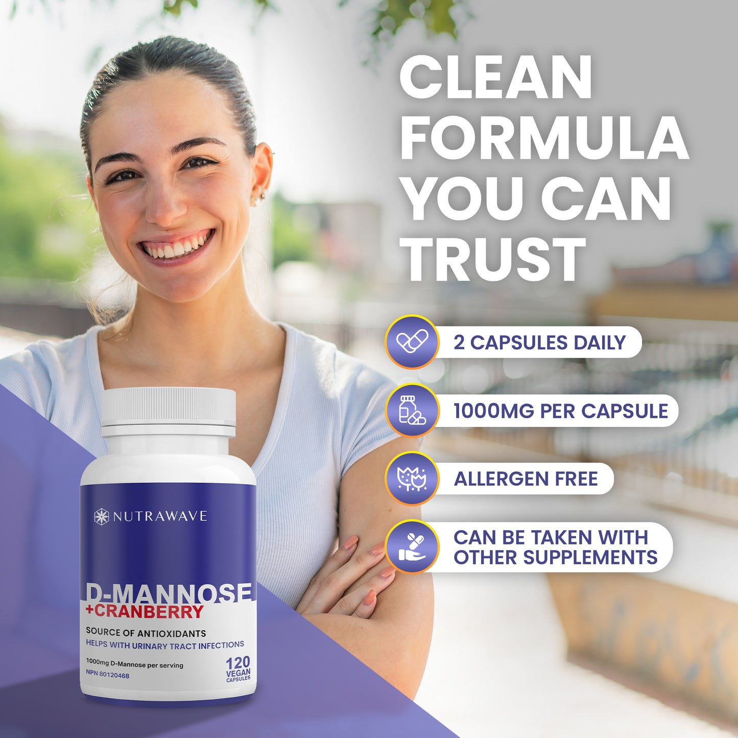 
                  
                    D-Mannose + Cranberry Capsules – 1000mg
                  
                