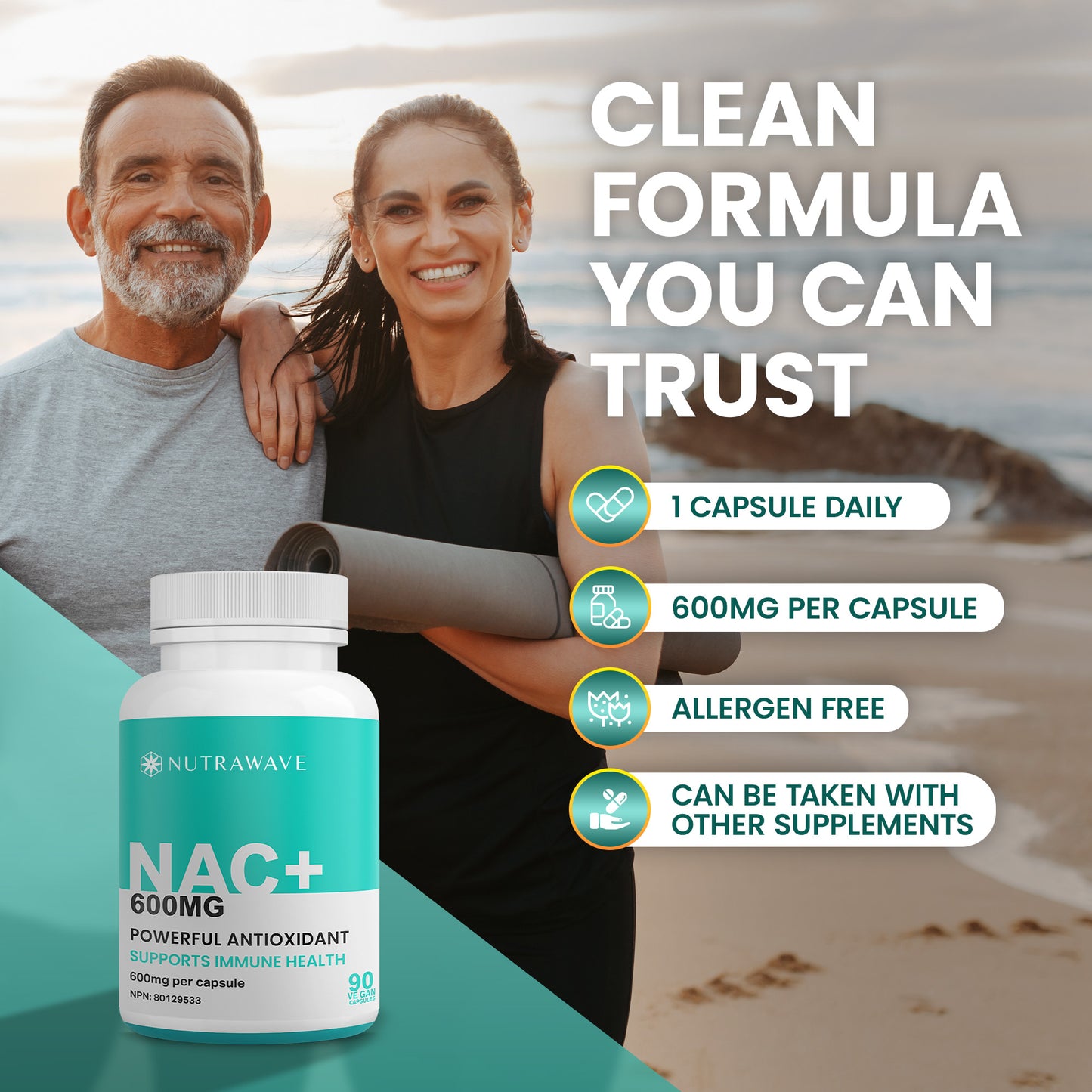 
                  
                    NAC (N-Acetyl-l-Cysteine) - 600mg
                  
                