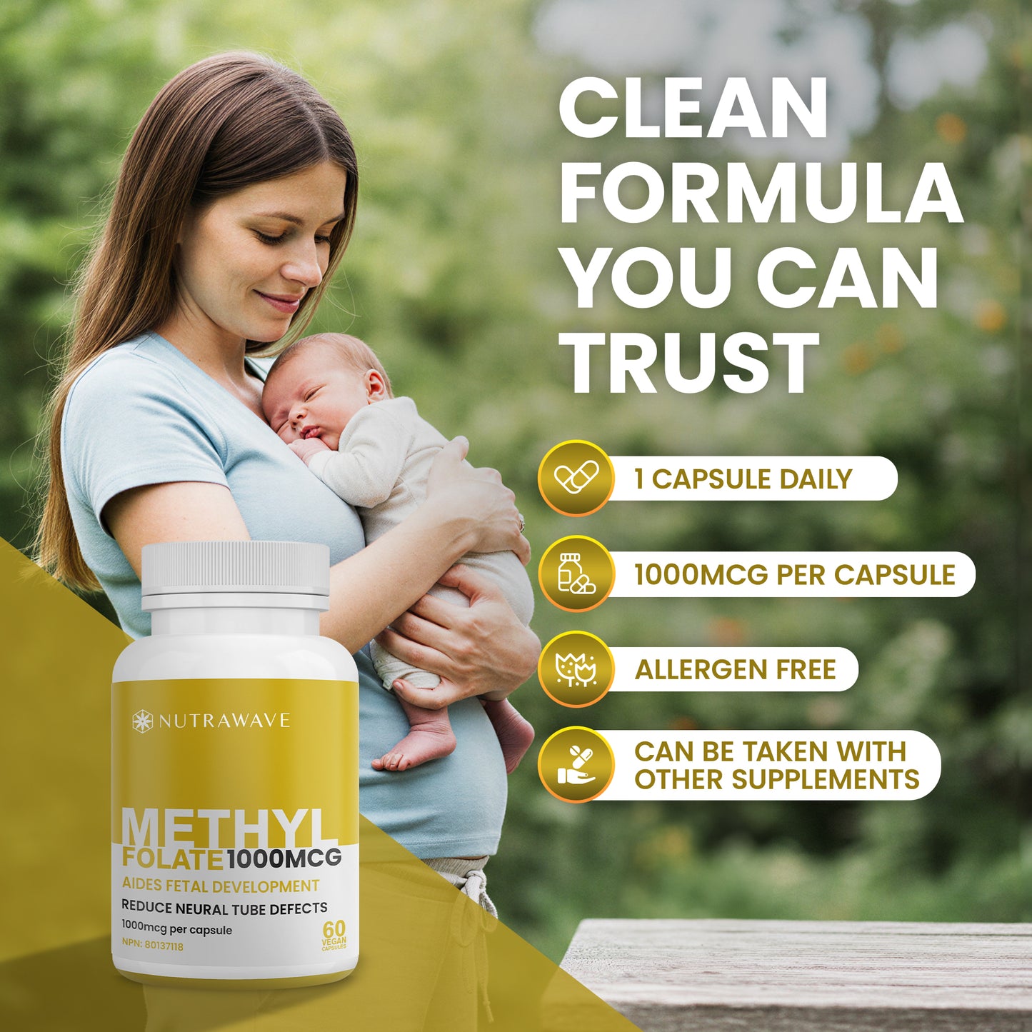 
                  
                    Nutrawave Methyl Folate 5-MTHF 1000mcg capsules — label information
                  
                