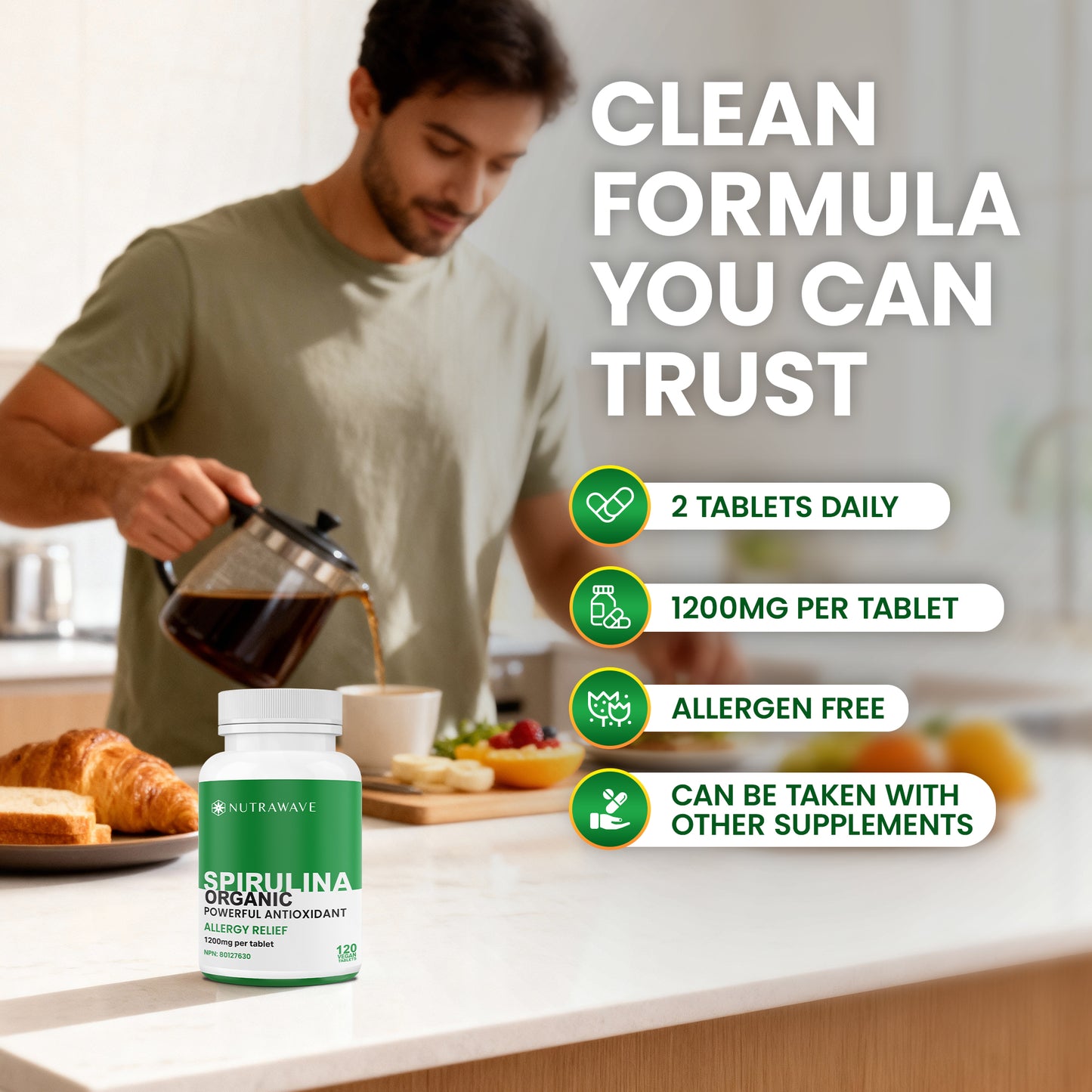 
                  
                    Organic Spirulina Tablet - 1200mg (per tablet)
                  
                