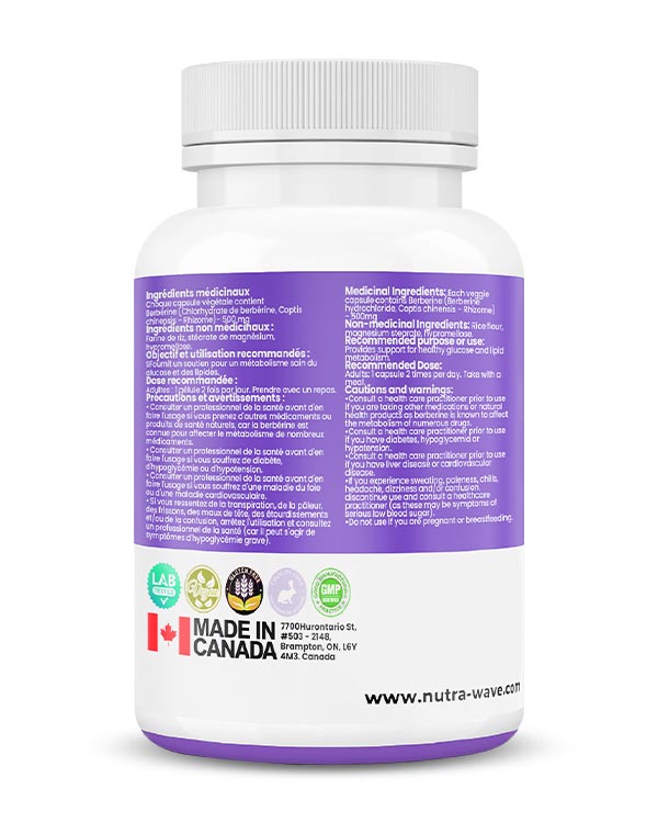 Nutrawave Berberine 1000mg capsules — supplement facts panel