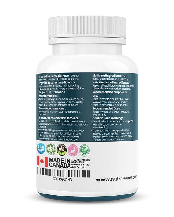 Nutrawave Biotin 10000mcg capsules — supplement facts panel