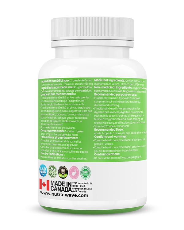 Nutrawave Ceylon Cinnamon 750mg capsules — supplement facts panel