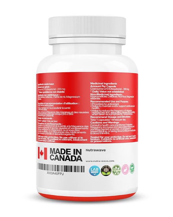 Nutrawave CoQ10 Ubiquinone 200mg capsules — supplement facts panel