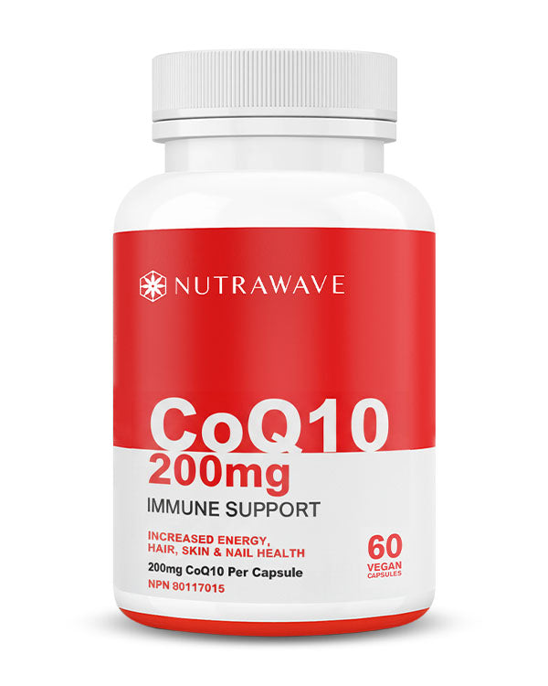 Nutrawave CoQ10 Ubiquinone 200mg capsules bottle — heart and cellular energy supplement