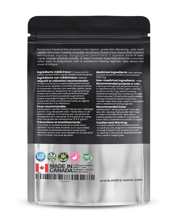 Nutrawave Creatine Monohydrate 5000mg powder — supplement facts panel