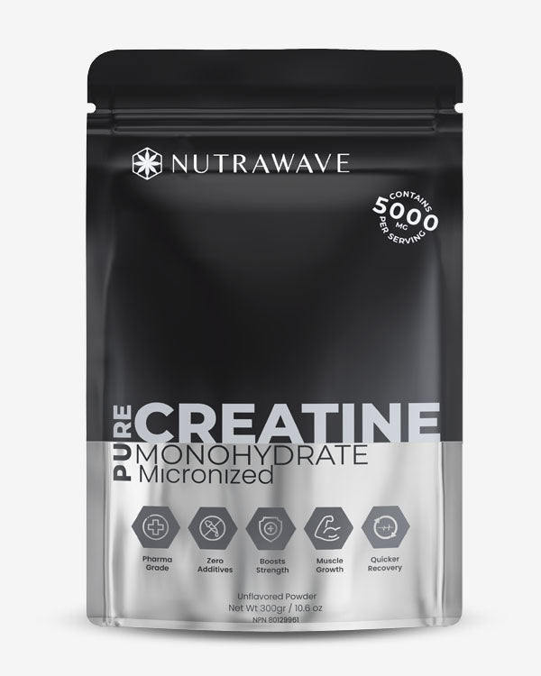 Nutrawave Creatine Monohydrate 5000mg powder bottle — strength and muscle recovery supplement