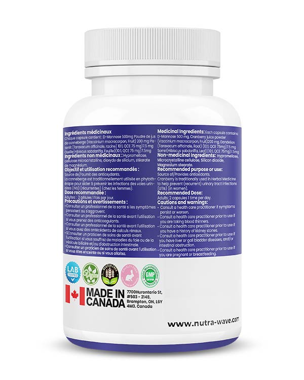 Nutrawave D-Mannose plus Cranberry 1000mg capsules — supplement facts panel