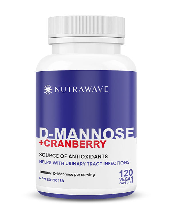 Nutrawave D-Mannose plus Cranberry 1000mg capsules bottle — UTI and urinary health supplement