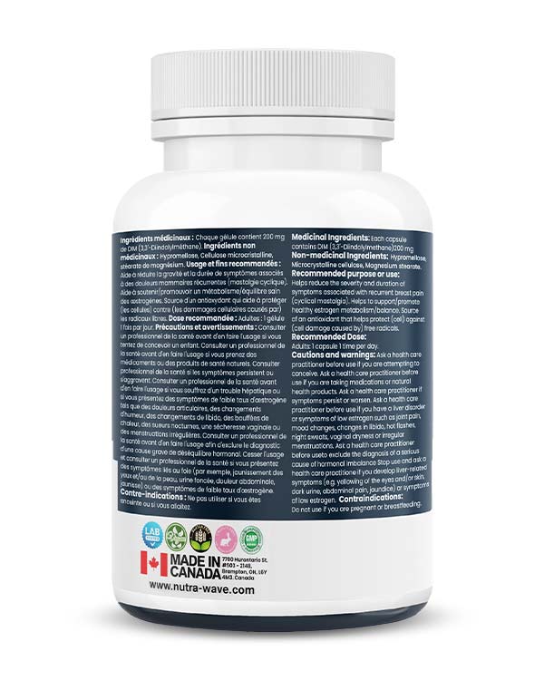 Nutrawave DIM Diindolylmethane 200mg capsules — supplement facts panel