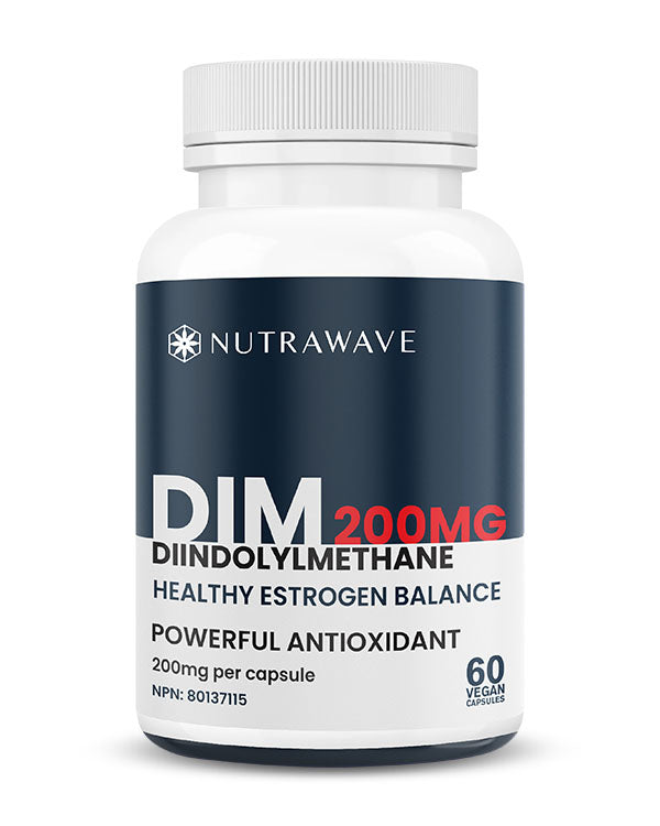 Nutrawave DIM Diindolylmethane 200mg capsules bottle — hormone and estrogen balance supplement