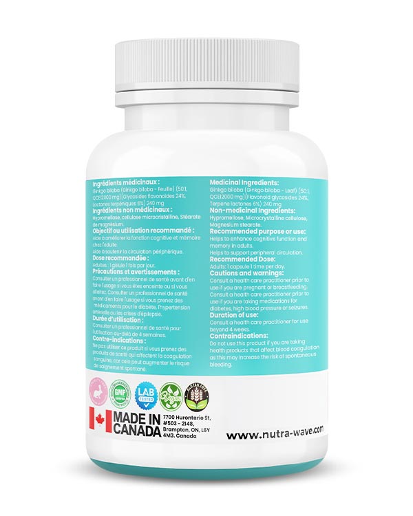Nutrawave Ginkgo Biloba 12000mg capsules — supplement facts panel