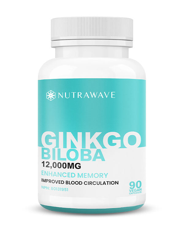 Nutrawave Ginkgo Biloba 12000mg capsules bottle — memory and circulation supplement