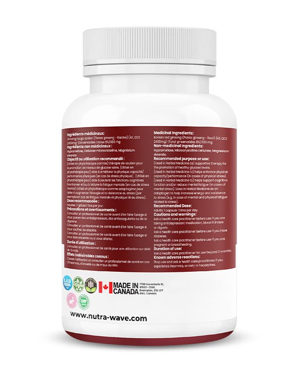 Nutrawave Korean Red Panax Ginseng 2400mg capsules — supplement facts panel