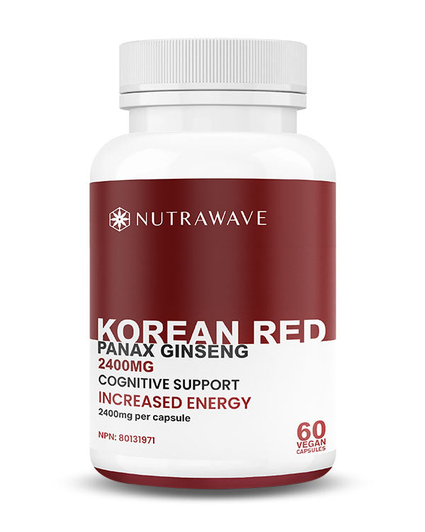 Nutrawave Korean Red Panax Ginseng 2400mg capsules bottle — energy and focus supplement