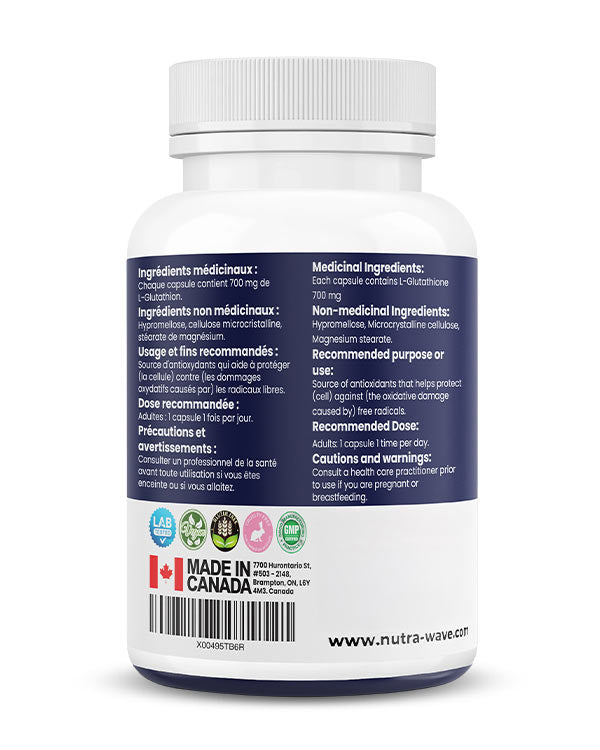 Nutrawave L-Glutathione 700mg capsules — supplement facts panel