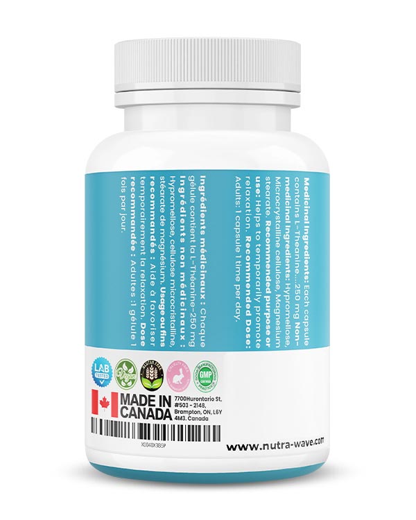Nutrawave L-Theanine 250mg capsules — supplement facts panel