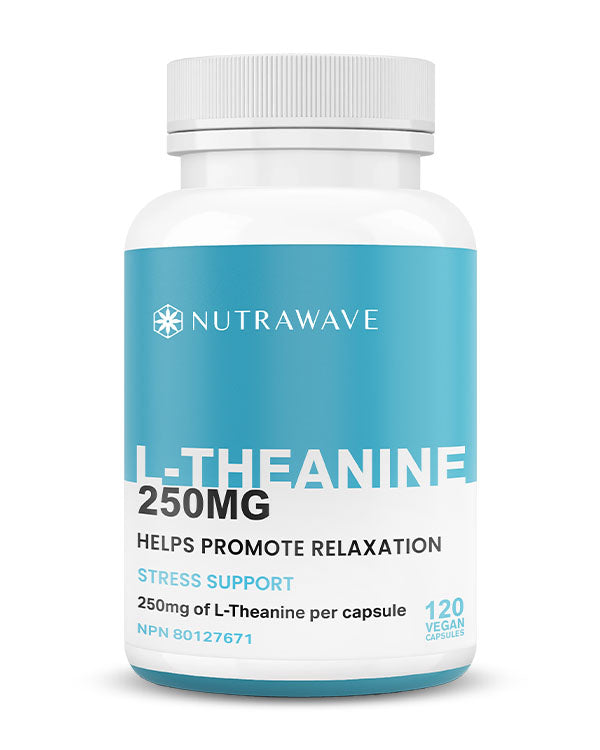Nutrawave L-Theanine 250mg capsules bottle — calm focus supplement