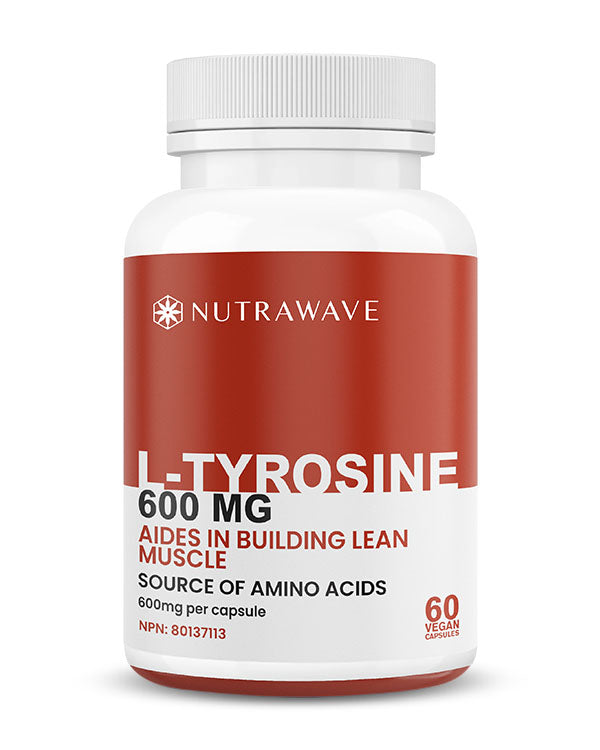 Nutrawave L-Tyrosine 600mg capsules bottle — focus and mood supplement