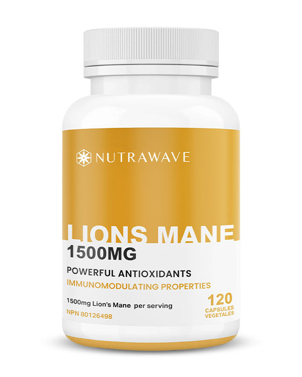 Nutrawave Lions Mane Extract 1500mg capsules bottle — focus and memory supplement