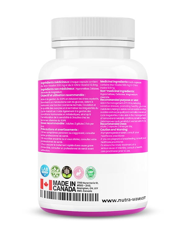 Nutrawave Myo-Inositol and D-Chiro Inositol 1000mg capsules — supplement facts panel