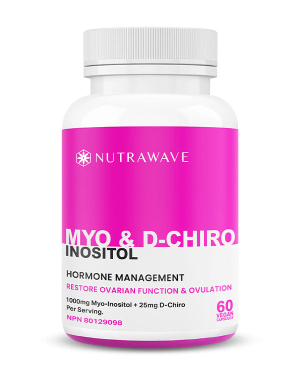 Nutrawave Myo-Inositol and D-Chiro Inositol 1000mg capsules bottle — PCOS and hormone support supplement