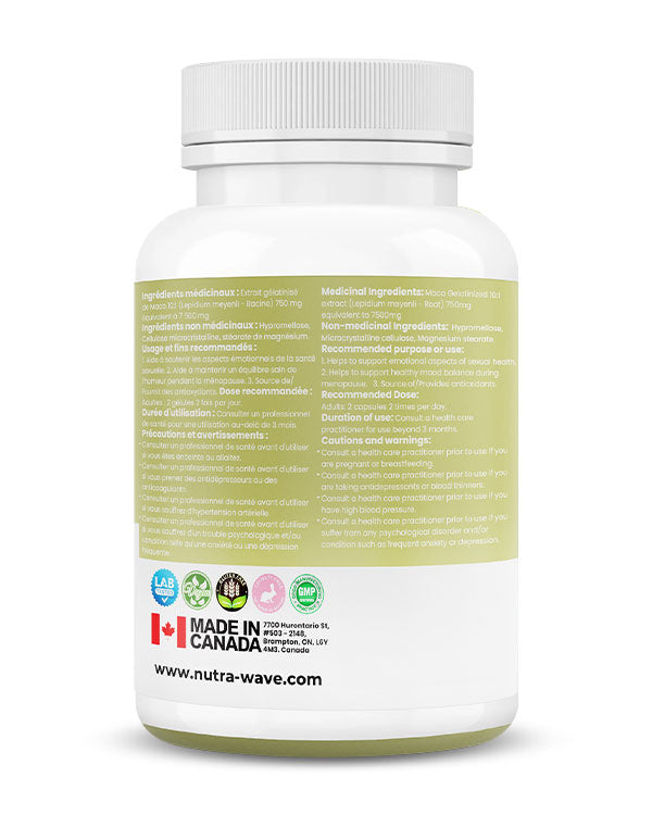 Nutrawave Gelatinized Maca 750mg capsules — supplement facts panel