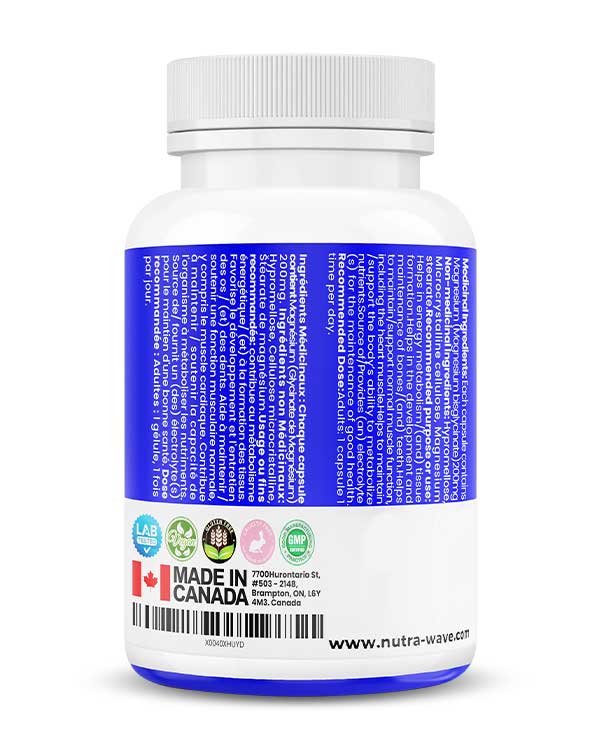 Nutrawave Magnesium Bisglycinate 200mg capsules — supplement facts panel
