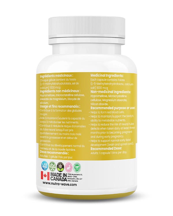 Nutrawave Methyl Folate 5-MTHF 1000mcg capsules — supplement facts panel