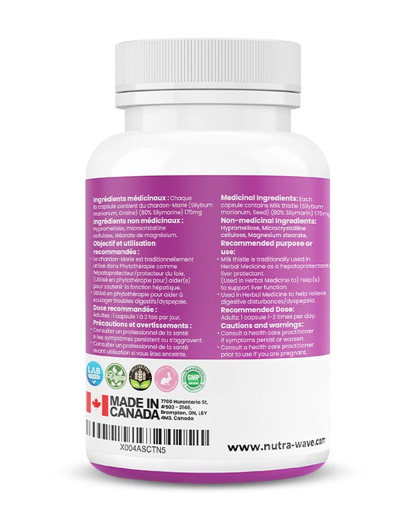 Nutrawave Milk Thistle 175mg capsules — supplement facts panel
