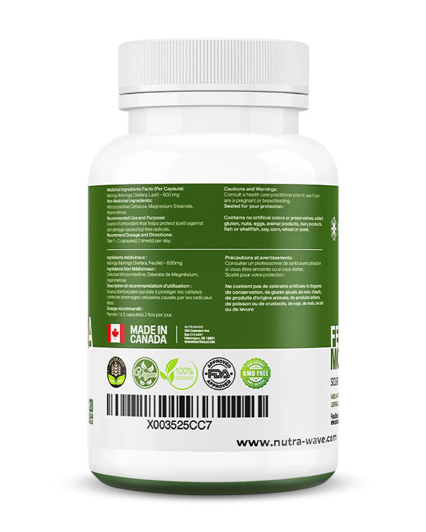 Nutrawave Organic Moringa Leaf 1200mg capsules — supplement facts panel