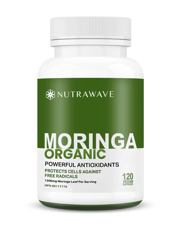 Nutrawave Organic Moringa Leaf 1200mg capsules bottle — superfood immune support supplement