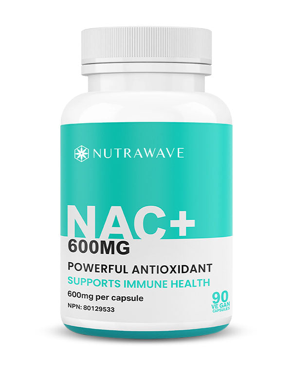 Nutrawave NAC N-Acetyl-L-Cysteine 600mg capsules bottle — liver and antioxidant support supplement