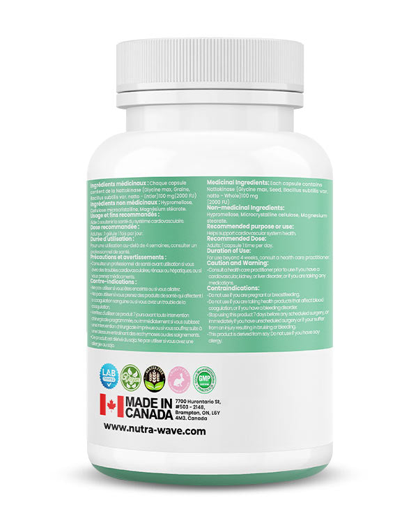 Nutrawave Nattokinase 100mg capsules — supplement facts panel