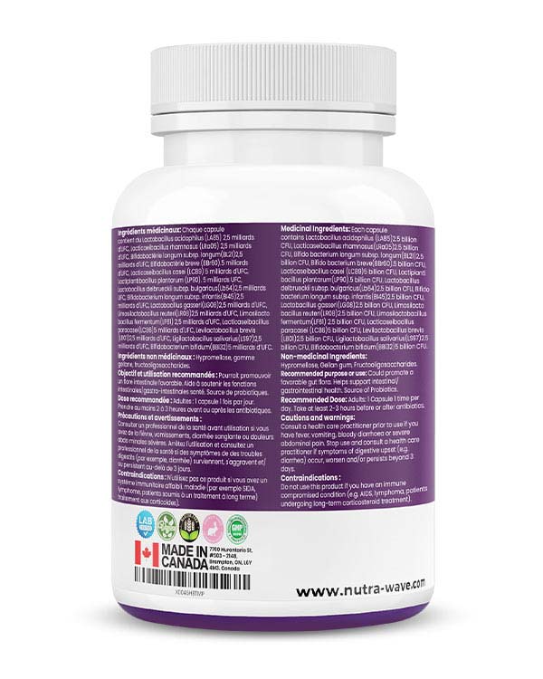 Nutrawave Probiotics 50 Billion 15-Strain capsules — supplement facts panel