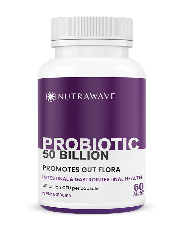 Nutrawave Probiotics 50 Billion 15-Strain capsules bottle — gut and digestive health supplement